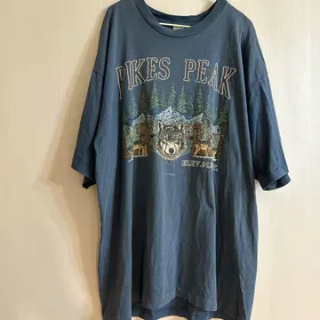 USA제 싱글 스티치 Pikes Peak 늑대 티셔츠 네이비
