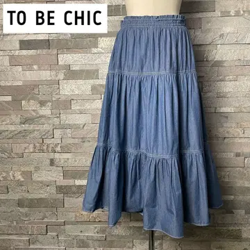 TO BE CHIC 플레어 스커트 데님 티어드 롱 42