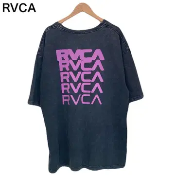 RVCA 티셔츠 흑먹색 데미지 반팔 빅 로고 페이드감 둥근넥 L