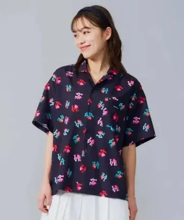 밀크 페도 블랙 올 패턴 오픈 카라 셔츠