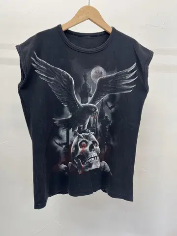 스컬과 까마귀 슬리브리스 티셔츠 고스 goth