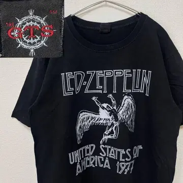 LED ZEPPELIN 미국 1977 티셔츠 블랙 반팔 GTS 밴딩