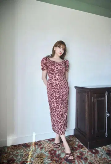 헤르립토 체리 패턴 원피스 레드 S