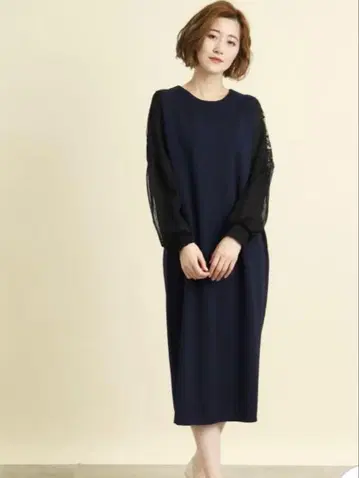 레이스 소매 원피스 긴팔 네이비 블랙 레이스 스커트