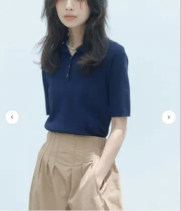 루니 lounie 폴로 리브 니트 풀오버 네이비 반팔 피케 셔츠
