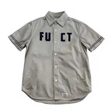 FUCT 카라 부착 코튼 베이스볼 셔츠 S 그레이 네이비 펠트 와펜
