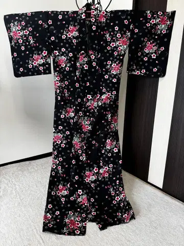 유카타 톨 사이즈 L 사이즈 블랙 면 체리 사쿠라