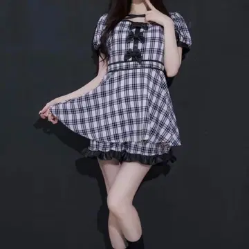 pium 바이컬러 가죽 리본 셋업 아이보리 체크