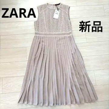 택 포함 새상품 ZARA 자라 레이스 플리츠 원피스 M 핑크 베이지