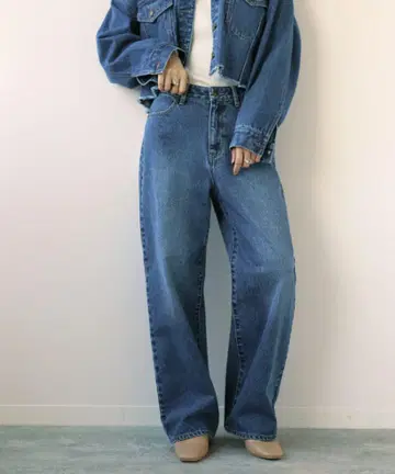 심플리티 데님 팬츠 여성용 네이비 빅 루즈 루즈핏 M
