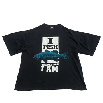 90s USA제 물고기 티셔츠 블랙 코튼 블랙 배스 I FISH