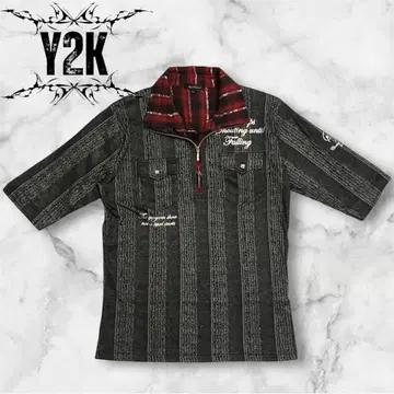 y2k 라메 영문 십자가 레이어드 하프 지퍼 헤이세이 그런지 시크 스타일