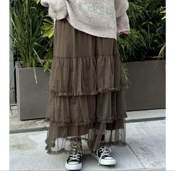 CIAOPANIC 얇은 명주 그물 프릴 티어드 스커트