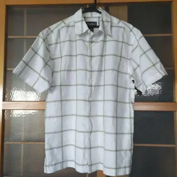 90s 에디 바우어 린넨 셔츠 체크 드레이프 화이트 그린 그린