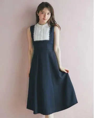 tocco closet 요크 레이스 절개 백 레이스업 배색 원피스