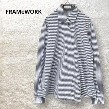 FRAMeWORK 긴팔 스트라이프 셔츠 크로스 버튼 디자인 블루 F