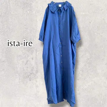 ista-ire 이스타레 린넨 롱 원피스 블루 프릴 옷깃