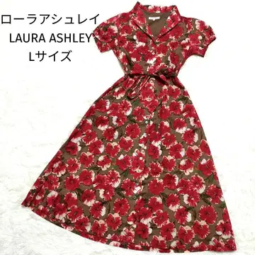 컨디션 최상 LAURA ASHLEY 롱 셔츠 원피스 꽃무늬 벨트 A 라인