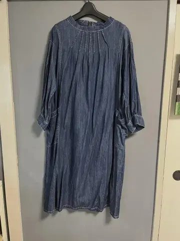 데님 오분 소매 원피스