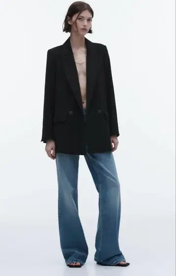 ZARA/자라 플루이드 블레이저/오버 사이즈 자켓 블랙/M