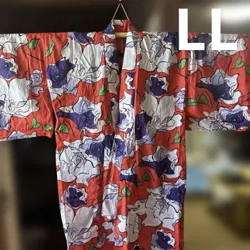 빨간색과 보라색 꽃무늬 유카타 LL