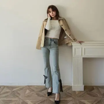 RANCLIC 측면 슬릿 데님 리본 팬츠