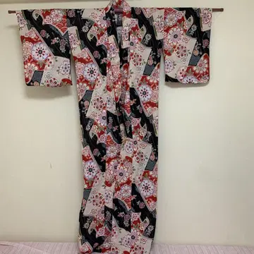린넨 면 클래식 패턴 유카타 빨검 화이트