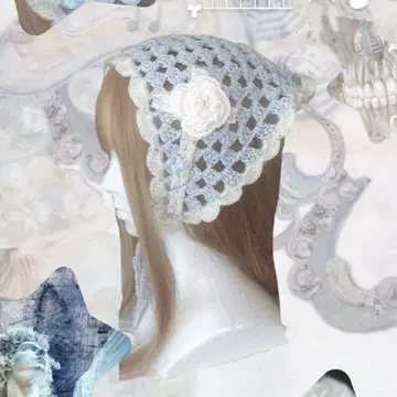 바부슈카 위시 코어 십자가 크로스 장미 레이스 프릴 스카이블루 화이트