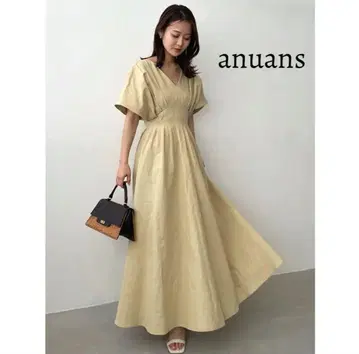 anuans 린넨 혼방 허리 턱 원피스 (YELLOW)