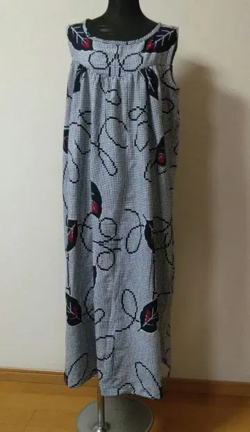 유카타 리메이크 슬리브리스 롱 원피스 블랙 화이트 체크
