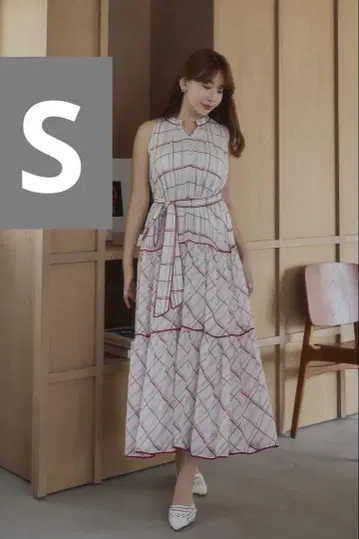 안두즈 벨트 체크 드레스