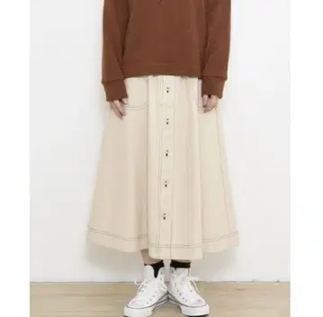 POU DOU DOU 허리 리브 플레어 스커트
