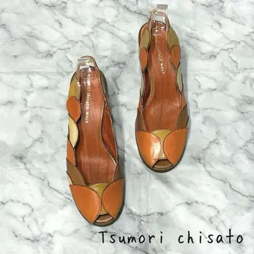 tsumori chisato 천연 가죽 오픈토 샌들 와이드 힐 일본제