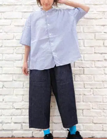 린넨 스탠드 카라 5부 소매 셔츠, 일본제