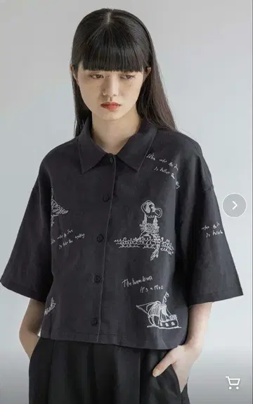 YUW 시슈 셔츠 블랙 자수 박스 블라우스