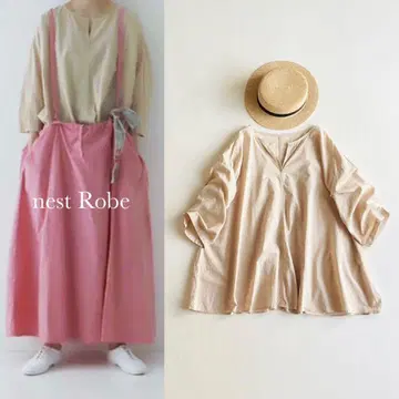 nest Robe 천연 염색 스키퍼 와이드 블라우스 베이지 일본제