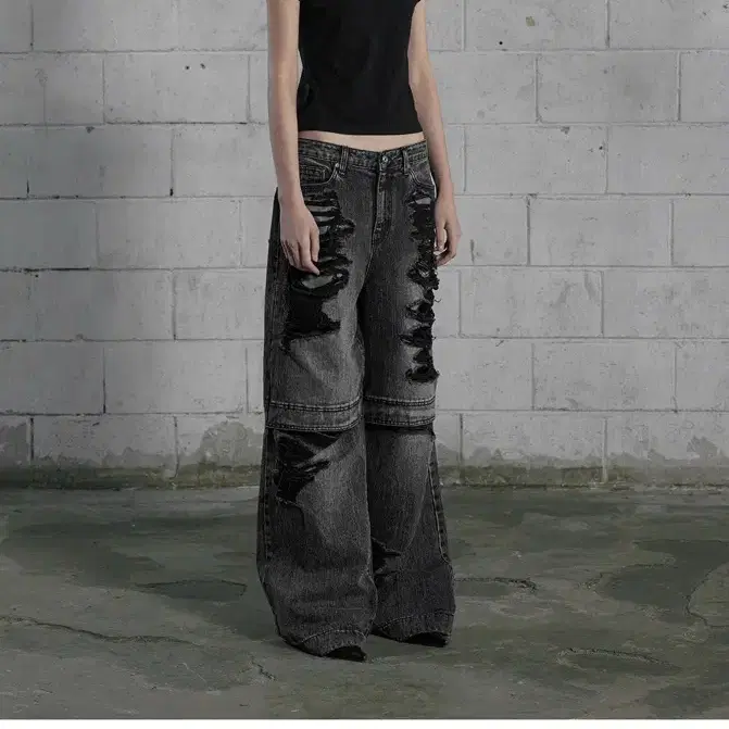 【BOHEMIAN SEOUL】BOHEMSEO KNEE-DAMAGED WIDE JEANS [正規品] KNEE-DAMAGED WIDE JEANS, LIGHT BLUE - bohemseo