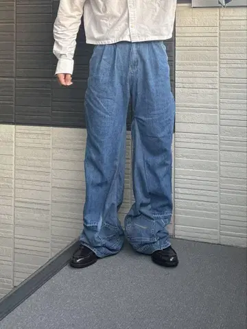 리메이크 데님 스커트 스트레이트 데님 팬츠