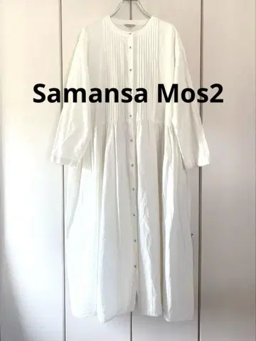 Samansa Mos2 롱 원피스 코튼 린넨 핀턱 화이트