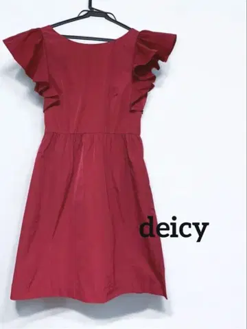deicy 빨간색 프릴 소매 A 라인 원피스