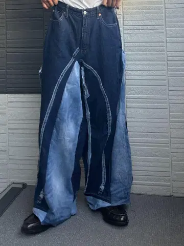 리메이크 데님 도킹 와이드 데님 팬츠
