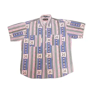 vintage 빈티지 올 패턴 반팔 버튼 셔츠 L 레트로 컬러
