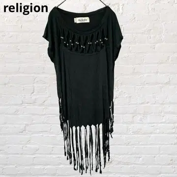 9714 religion 레리전 튜닉 티셔츠 프린지 블랙 M