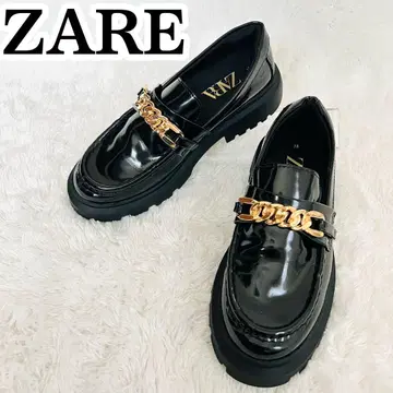 ZARA 자라 로퍼 체인 금장 장식 트랙 밑창 35 블랙