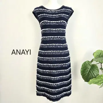 ANAYI 아나이 38 니트 트위드 원피스 반팔 네이비 M 보더