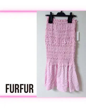 FURFUR 체크 핑크 셔링 스커트