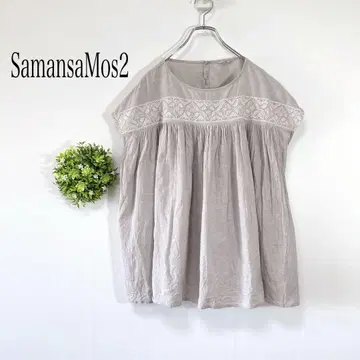 사만사 모스모스 [F] 블라우스 프렌치 슬립 자수 린넨 코튼 플레어