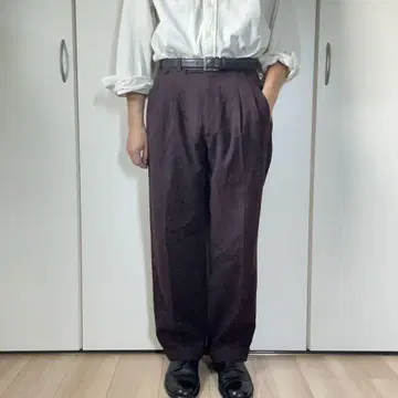 유로 빈티지 울 슬랙스 다크 브라운 투 턱 스트레이트