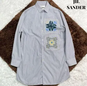JIL SANDER 질 샌더 스트라이프 플라워 무늬 롱 셔츠