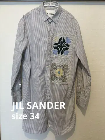 JIL SANDER 질 샌더 스트라이프 플라워 무늬 롱 셔츠